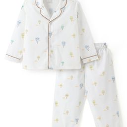 Funkrafts Premium Cotton Woven Full Sleeves Hot Air Balloon Printed Coordinating Night Suit Set - Off White-picture-14