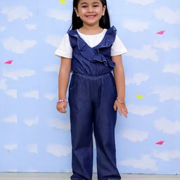 The Mom Store Cotton Sleeveless Solid Frill Detailed Jumpsuit - Navy Blue-image-4