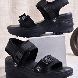 Shoetopia Solid Buckle Closure Sandals - Black-image-79