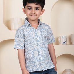 Polka Tots Cotton Half Sleeves Abstract Printed Shirt - Blue-image-22