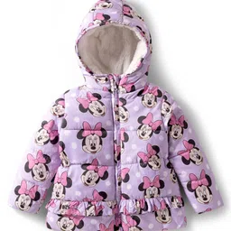 Babyhug Disney Woven Full Sleeves Hooded Winter Jacket With Minnie Mouse Print - Pink-picture-46