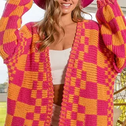 StyleCast Women Checked Longline Front-Open Sweaters-picture-12