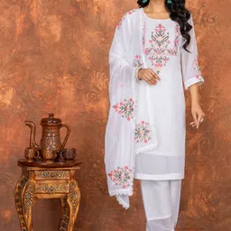 BAPS Women Floral Embroidered Kurta with Palazzo & Dupatta-picture-18