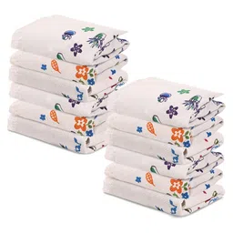 Kuber Industries White & Purple 12 Pieces Floral Printed Cotton 210 GSM Face Towels-9