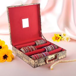 RUBOXA Gold-Toned & Red Printed 4-Rod Bangles Organisers With Number Lock-image-10
