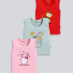 MoonKids Infants Pack Of 3 Printed Cotton Basic Vests-29