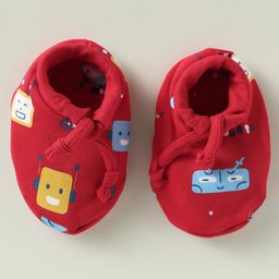 Simply Interlock Knit Mittens & Booties With Robot Print - Red image 4
