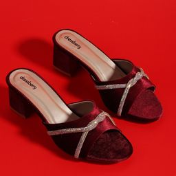 DressBerry Velvet Party Block Sandals with Bows-35
