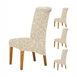 HOKIPO Beige & White 4 Pieces Printed 140 GSM High Back Dining Chair Covers-image-54