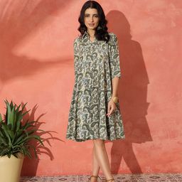 InWeave Paisley Printed A-Line Dress-image-23