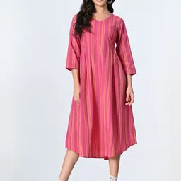 BAESD Women Striped Cotton A-Line Midi Dress-picture-5