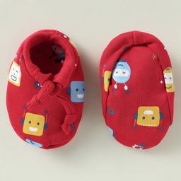 Simply Interlock Knit Mittens & Booties With Robot Print - Red image 5