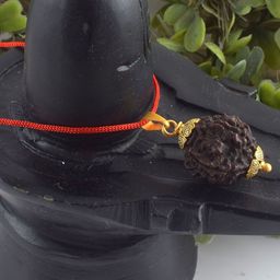 ADMIER Unisex Gold-Plated Five Faced Mukhi Nepali Rudraksha Beaded Pendant with Chain-31