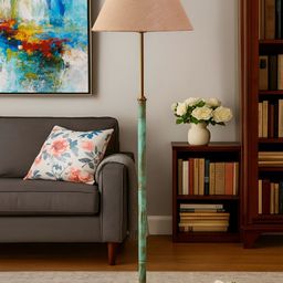 Devansh Beige & Green Wooden Frustum Shaped Floor Lamp-picture-0