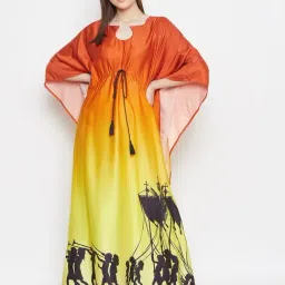The Kaftan Company Orange Printed Kaftan-image-25