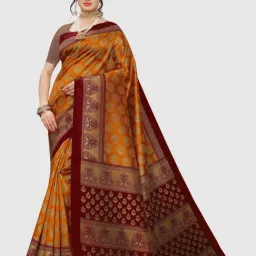 KSUT Mustard Printed Saree With Blouse-image-20