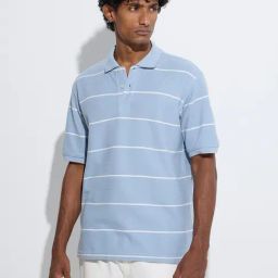 WES Casuals by Westside Light Blue Relaxed-Fit Polo T-Shirt-image-96