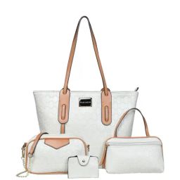 PELLE LUXUR White Textured Large Tote Handbag with Pouch Combo (Set of 4)-picture-15