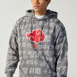 Bewakoof Naruto Merchandise Grey Fleece Oversized Fit Printed Hooded Sweatshirt-image-68