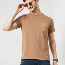 celio* Light Brown Regular Fit Cotton Crew T-Shirt-image-48