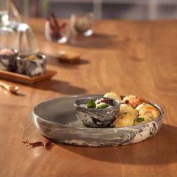 ellementry Chip N Dip Carbon Black Ceramic Platter with Bowl - Set of 1-image-42