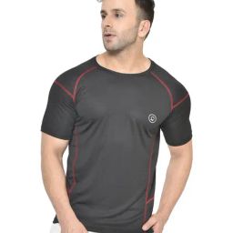 Chkokko Black Regular Fit Sports T-Shirt-image-64