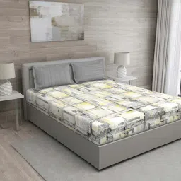 GM Yellow & Grey 100% Cotton 144 TC Queen Bedsheet Set-image-84