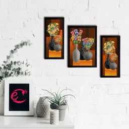 eCraftIndia Set of 3 Botanical and Floral Satin Matt Textured UV Art Painting-43