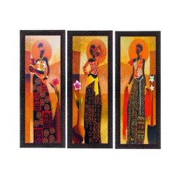 eCraftIndia Set Of 3 Tribal Village Ladies Satin Matt Texture UV Art Painting-image-46