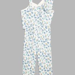 Elle Kids Kids White & Blue Cotton Floral Print Jumpsuit-picture-27