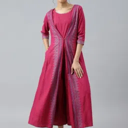 W Women Pink Festive Geometric Print Rayon Jumpsuit-36