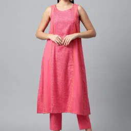 Kami Kubi Pink Floral Print Straight Kurta-image-81