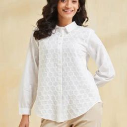 Fabindia White Comfort Fit Embroidery Shirt-image-72
