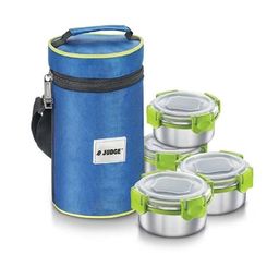JUDGE Silver & Green Stainless Steel Lunch Box With Bag (0.3 L) - Set of 4-0