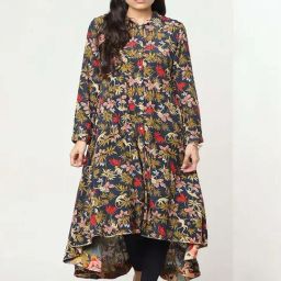 Marigold Lane Navy & Green Printed High Low Kurta-image-75
