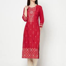 Cantabil Red Printed A Line Kurti-image-74