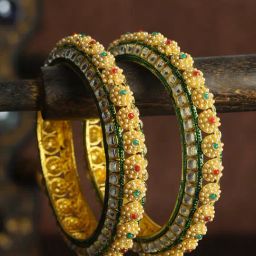 Priyaasi Multi Color Kundan Pearls Gold-Plated Bangles - Set of 2-image-24