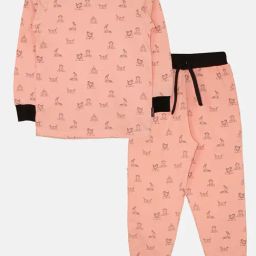 Kiddopanti Kids Peach Printed Full Sleeves T-Shirt with Trackpants-image-65
