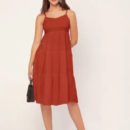 Moomaya Rust Regular Fit Midi Dress-9