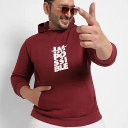 Instafab Plus Maroon Cotton Regular fit Printed Plus Size Hooded Sweatshirt-image-60