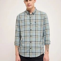The Bear House Grey Slim Fit Checks Shirt-image-94