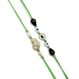 Karatcart Set of 4 Handmade Meenakari Evil Eye Kundan Rakhis for Brother with Roli & Chawal image 4