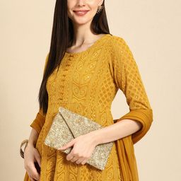 Anouk Women Mustard Yellow Ethnic Motifs Embroidered Sequinned Kurta Set-image-12