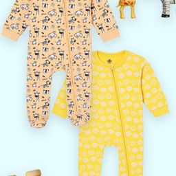 The Mom Store Infants Pack Of 2 Printed Pure Cotton Sleepsuit-40