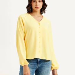 Levi's Yellow Solid V Neck Top-image-70