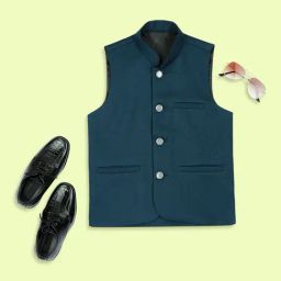Kids Island Boys Green Solid Nehru Jacket-picture-32
