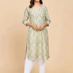 Fabindia Green Printed Straight Kurta-picture-45