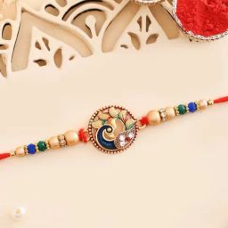 Aapno Rajasthan Beautiful Peacock Beaded Single Rakhi-35