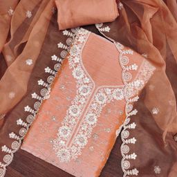 Blissta Floral Embroidered Sequinned Organza Unstitched Dress Material-image-57