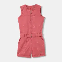 Blue Giraffe Kids Peach Cotton Embroidered Playsuit-image-99